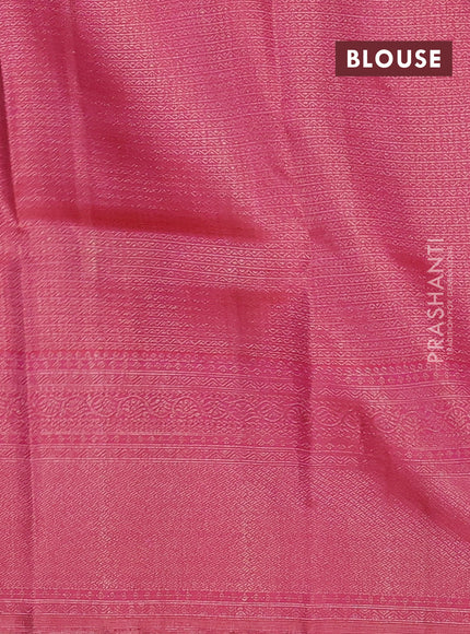 Pure kanchipuram silk saree violet and peach pink with allover zari woven brocade weaves and rich banarasi style border