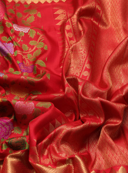 Pure kanchipuram silk saree red and  with allover mina weaves and long zari woven border