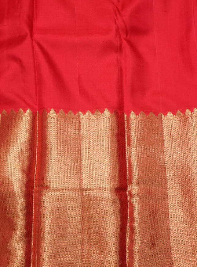 Pure kanchipuram silk saree red and  with allover mina weaves and long zari woven border