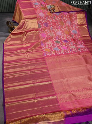 Pure kanchipuram silk saree peach shade with allover mina weaves and long zari woven border