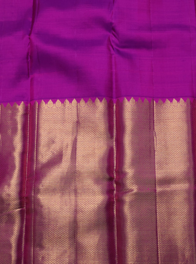 Pure kanchipuram silk saree peach shade with allover mina weaves and long zari woven border