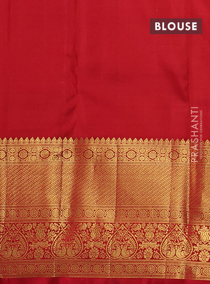 Pure kanchipuram silk saree light blue and red with allover zari woven brocade weaves and long rich zari woven border