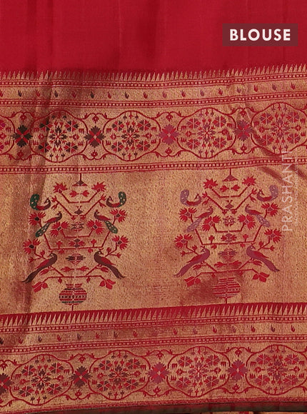 Pure kanchipuram silk saree deep purple and red with allover zari woven butta weaves and long zari woevn paithani style border
