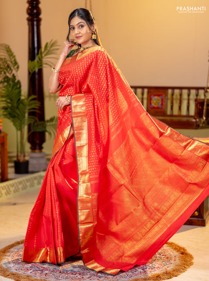 Pure kanchipuram silk saree red with allover zari weaves and rich zari woven border