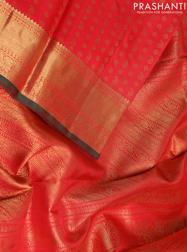 Pure kanchipuram silk saree red with allover zari weaves and rich zari woven border