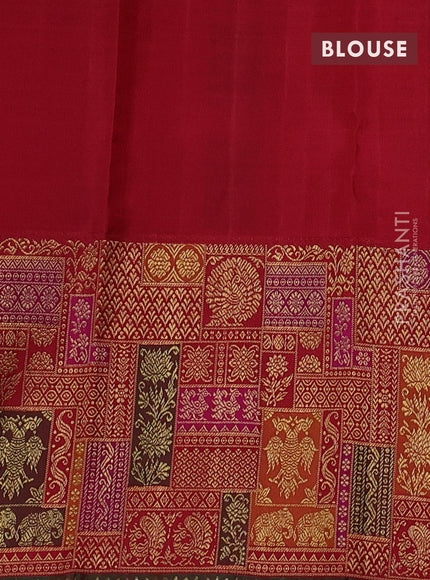 Pure tissue kanchipuram silk saree gold and maroon with allover zari woven butta weaves and long zari woevn paithani style border