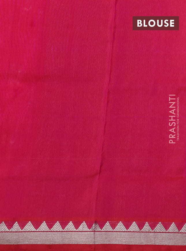 Venkatagiri silk saree dual shade of pinkish orange with allover silver zari checks & buttas and silver zari woven border