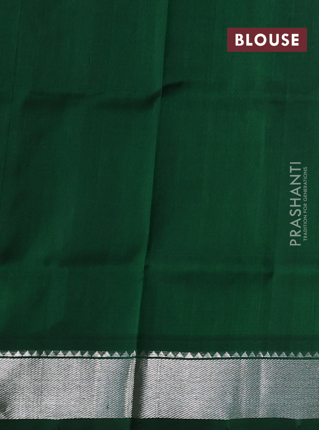 Venkatagiri silk saree bottle green with silver zari woven floral buttas and silver zari woven border