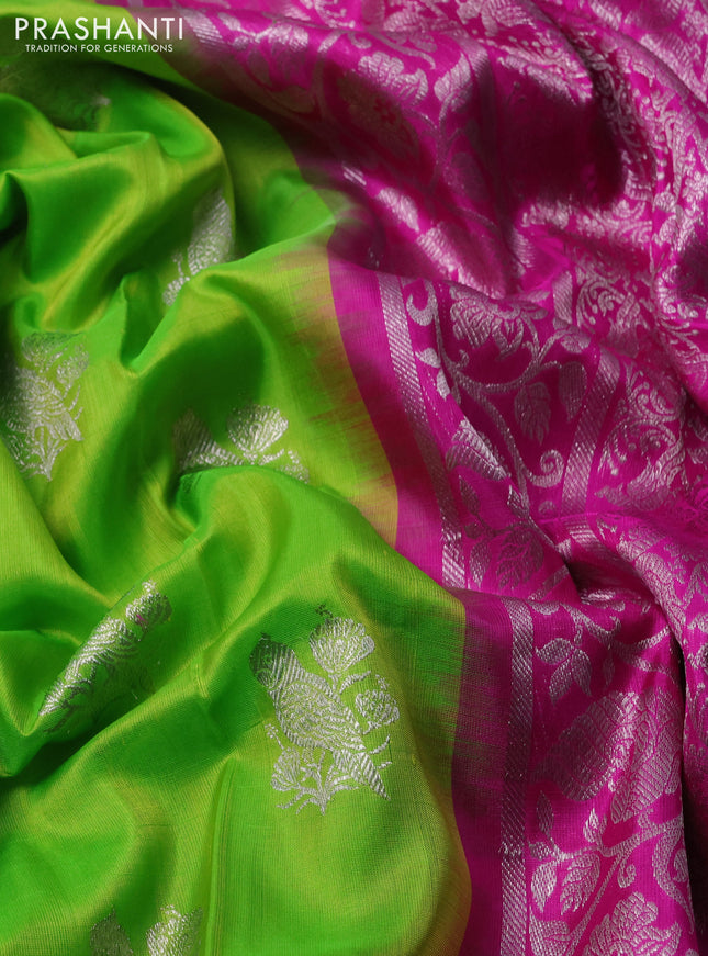 Venkatagiri silk saree light green and light pink with silver zari woven buttas and silver zari woven border