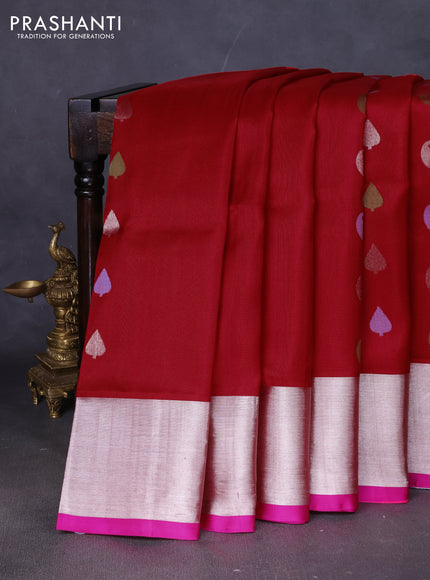 Venkatagiri silk saree red and pink with thread & silver zari woven buttas and silver zari woven border