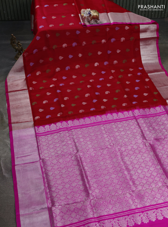 Venkatagiri silk saree red and pink with thread & silver zari woven buttas and silver zari woven border