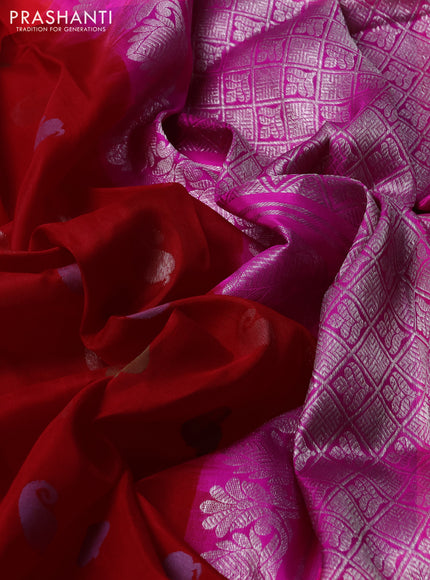 Venkatagiri silk saree red and pink with thread & silver zari woven buttas and silver zari woven border