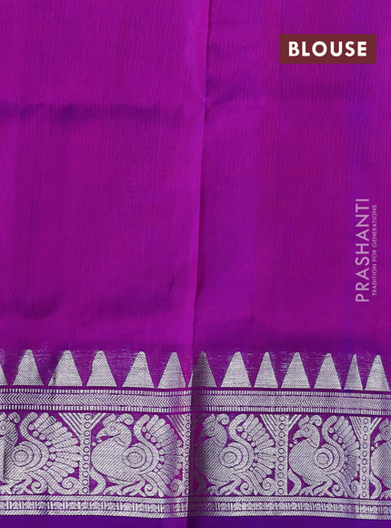 Venkatagiri silk saree dual shade of pinkish orange and purple with silver zari woven buttas and silver zari woven border