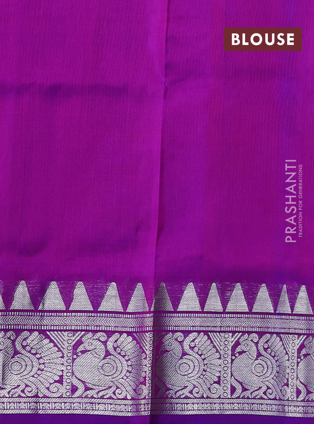 Venkatagiri silk saree dual shade of pinkish orange and purple with silver zari woven buttas and silver zari woven border