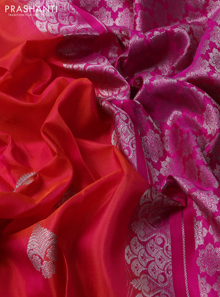 Venkatagiri silk saree dual shade of pinkish orange and pink with silver zari woven buttas and silver zari woven border