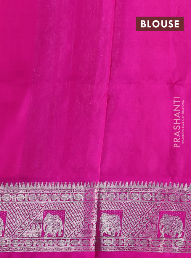 Venkatagiri silk saree dual shade of pinkish orange and pink with silver zari woven buttas and silver zari woven border