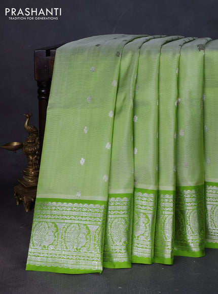 Venkatagiri silk saree pista green and light green with silver zari woven buttas and silver zari woven border
