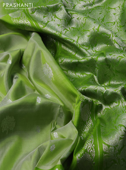 Venkatagiri silk saree pista green and light green with silver zari woven buttas and silver zari woven border