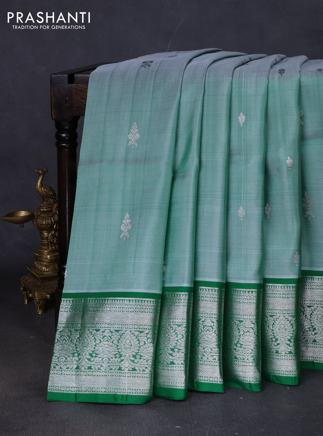 Venkatagiri silk saree green shade and green with silver zari woven buttas and silver zari woven border