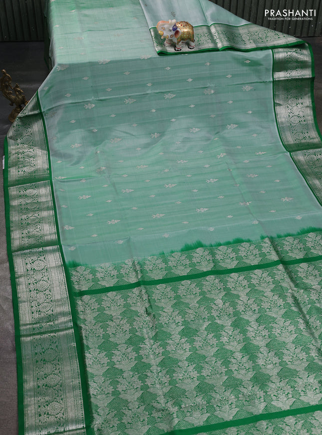Venkatagiri silk saree green shade and green with silver zari woven buttas and silver zari woven border