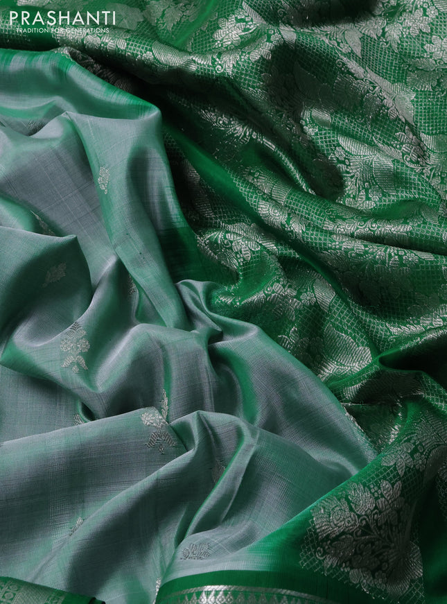 Venkatagiri silk saree green shade and green with silver zari woven buttas and silver zari woven border