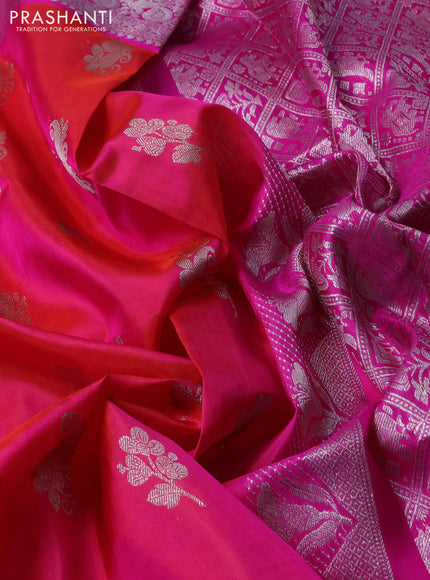 Venkatagiri silk saree dual shade of pinkish orange and pink with silver zari woven buttas and silver zari woven border