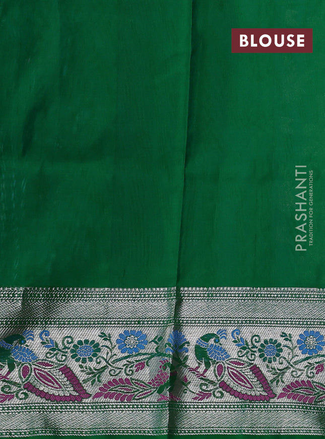 Venkatagiri silk saree light blue and green with allover silver zari weaves and silver zari woven peacock border