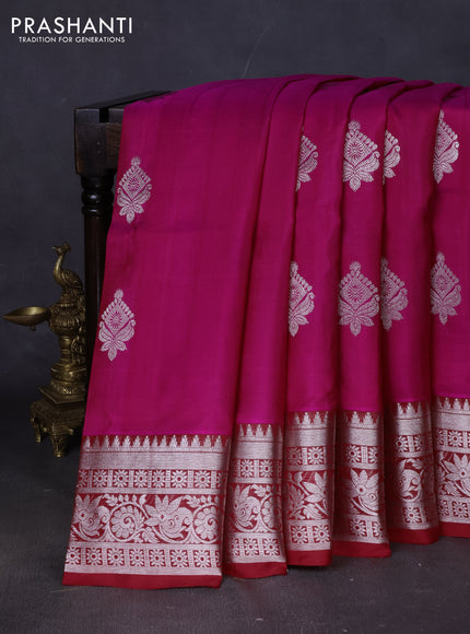 Venkatagiri silk saree pink and red with silver zari woven buttas and silver zari woven border