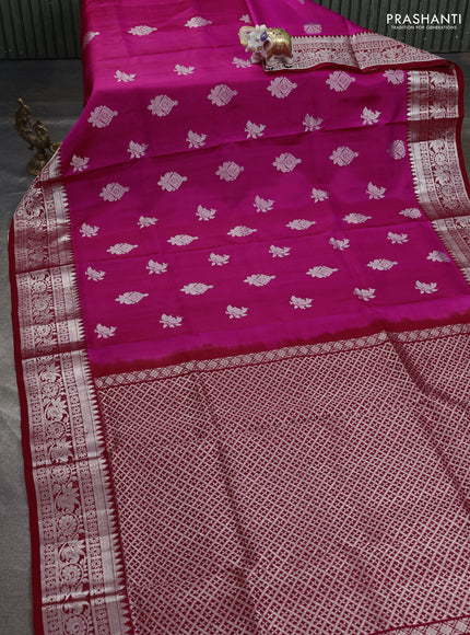 Venkatagiri silk saree pink and red with silver zari woven buttas and silver zari woven border