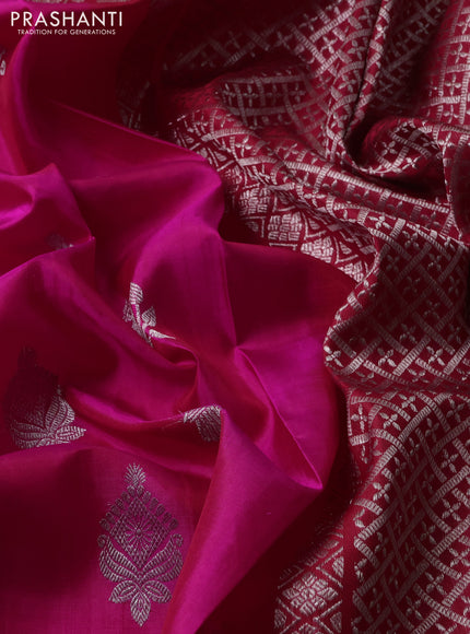 Venkatagiri silk saree pink and red with silver zari woven buttas and silver zari woven border