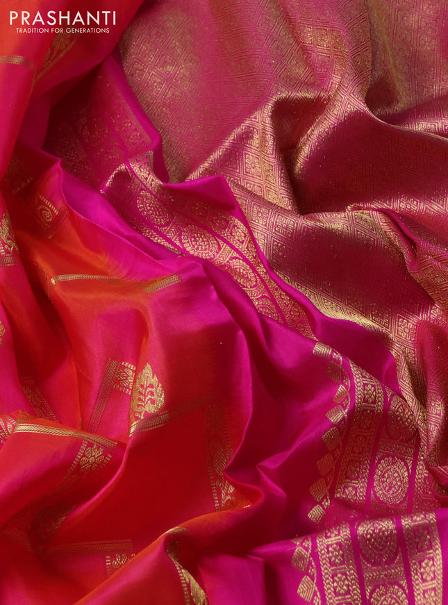 Venkatagiri silk saree dual shade of pinkish orange and pink with allover zig zag zari weaves and long zari woven border