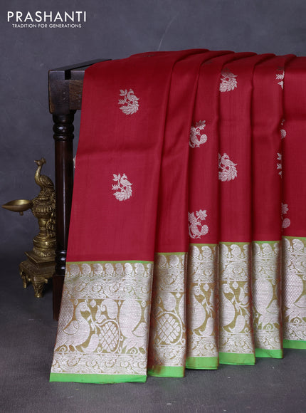Venkatagiri silk saree red and light green with allover silver zari woven buttas and silver zari woven annam border