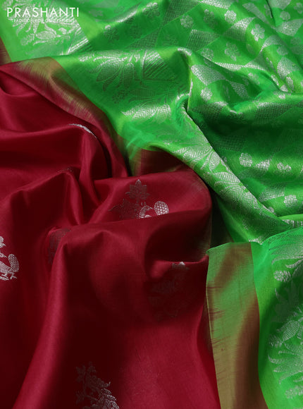 Venkatagiri silk saree red and light green with allover silver zari woven buttas and silver zari woven annam border
