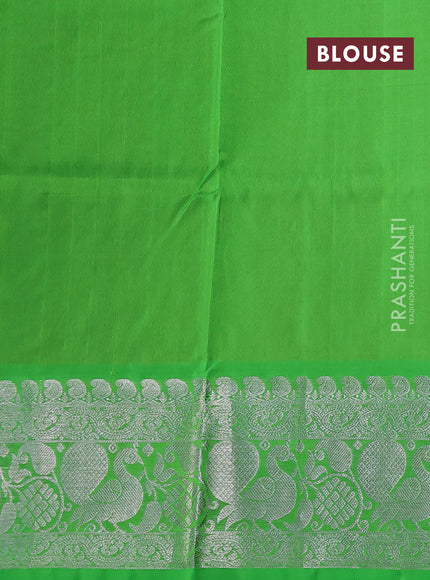 Venkatagiri silk saree red and light green with allover silver zari woven buttas and silver zari woven annam border
