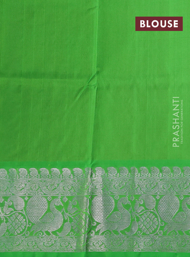 Venkatagiri silk saree red and light green with allover silver zari woven buttas and silver zari woven annam border