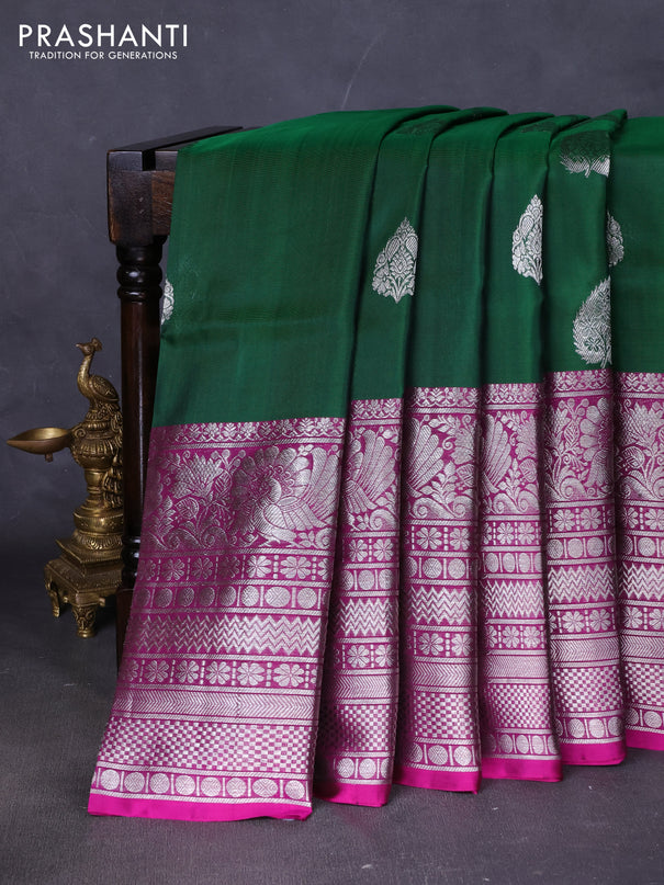 Venkatagiri silk saree green and purple with allover silver zari woven buttas and long silver zari woven border