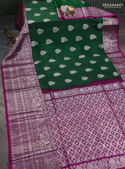 Venkatagiri silk saree green and purple with allover silver zari woven buttas and long silver zari woven border