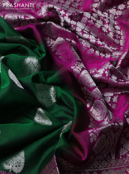 Venkatagiri silk saree green and purple with allover silver zari woven buttas and long silver zari woven border