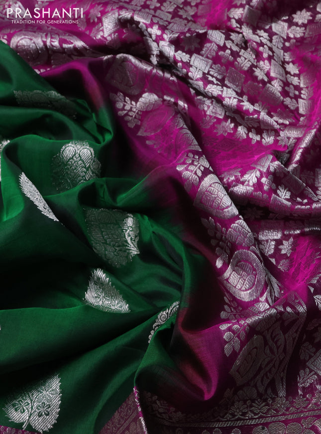 Venkatagiri silk saree green and purple with allover silver zari woven buttas and long silver zari woven border