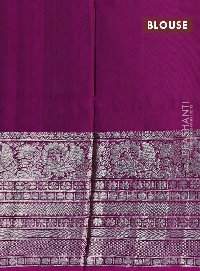 Venkatagiri silk saree green and purple with allover silver zari woven buttas and long silver zari woven border