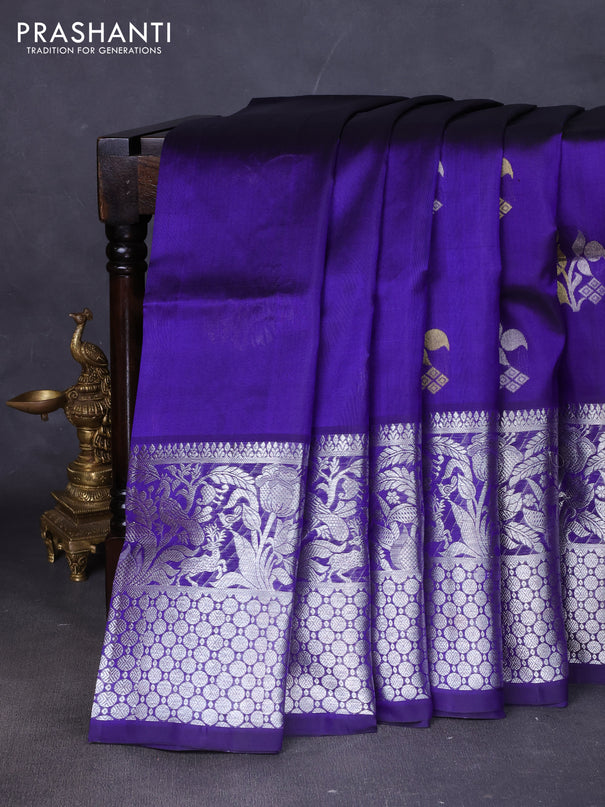 Venkatagiri silk saree blue with silver & gold zari woven buttas and long silver zari woven border