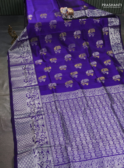 Venkatagiri silk saree blue with silver & gold zari woven buttas and long silver zari woven border