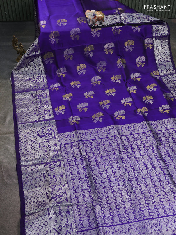 Venkatagiri silk saree blue with silver & gold zari woven buttas and long silver zari woven border