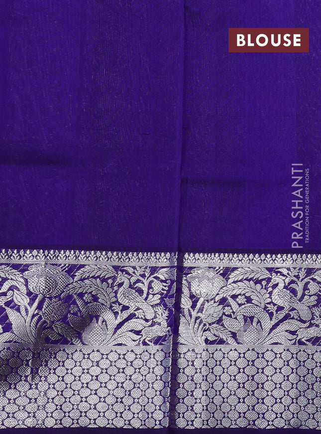 Venkatagiri silk saree blue with silver & gold zari woven buttas and long silver zari woven border