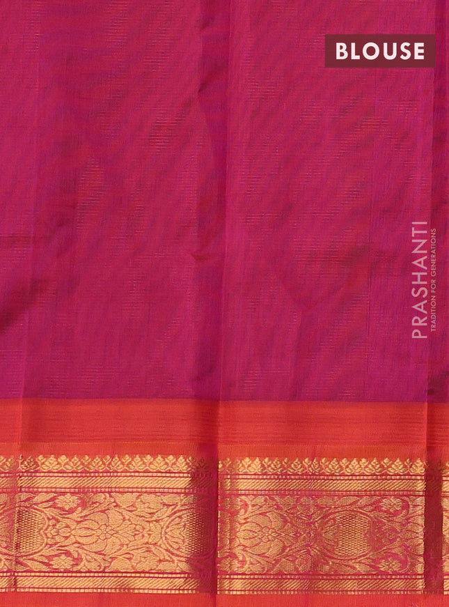 Kuppadam silk cotton saree deep coffee brown and dual shade of pinkish orange with allover vairosi pattern & buttas and zari woven korvai border