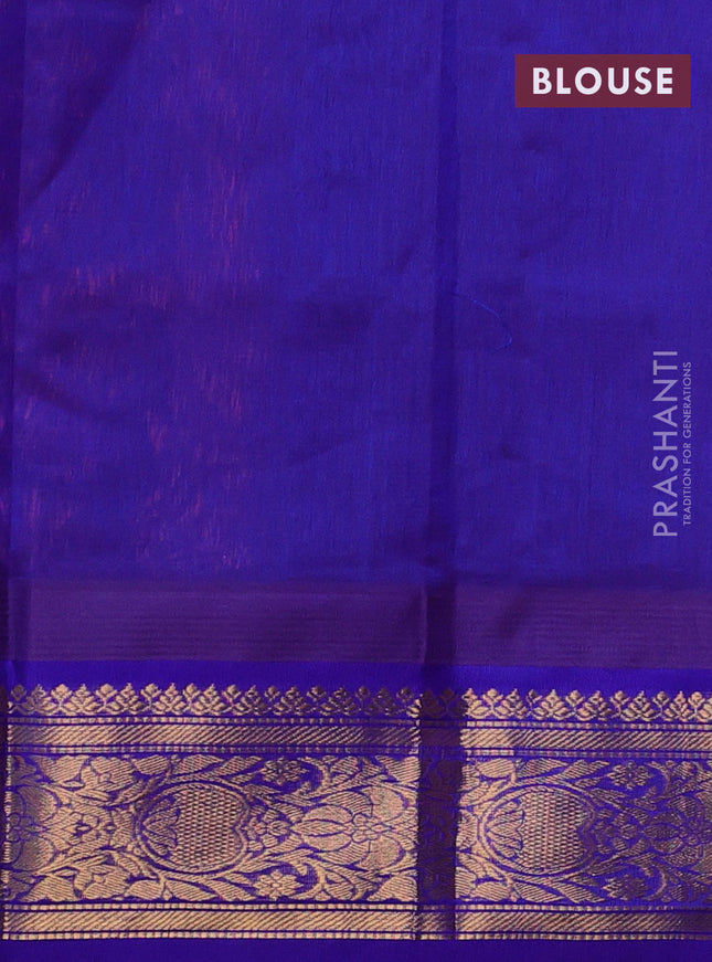 Kuppadam silk cotton saree peach pink and blue with allover vairosi pattern & buttas and temple design zari woven border