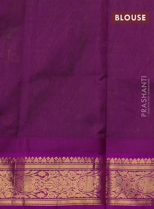 Kuppadam silk cotton saree light green and purple with allover vairosi pattern & buttas and temple design zari woven border