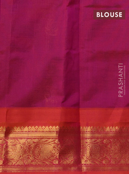 Kuppadam silk cotton saree blue and orange with allover vairosi pattern & buttas and temple design zari woven border