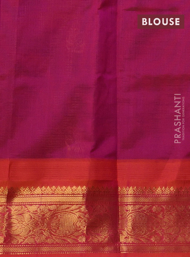 Kuppadam silk cotton saree blue and orange with allover vairosi pattern & buttas and temple design zari woven border