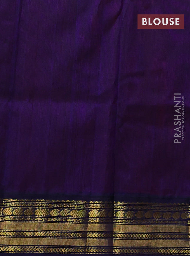 Kuppadam silk cotton saree pink and navy blue with allover paisely zari woven buttas and temple design zari woven border